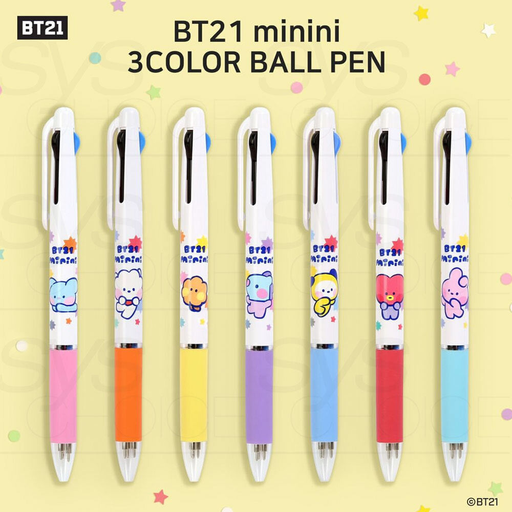 BTS BT21 minini 3 Color Ball Pen - Official
